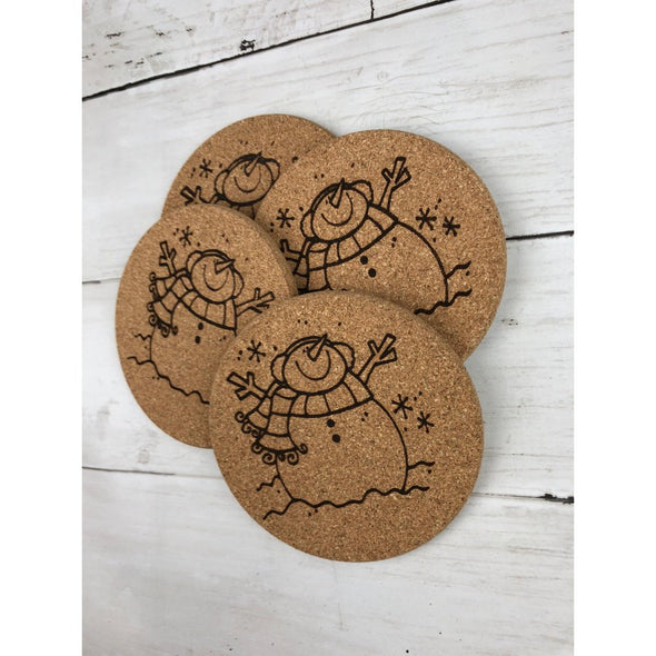 Snowman Cork Or Sandstone Coasters