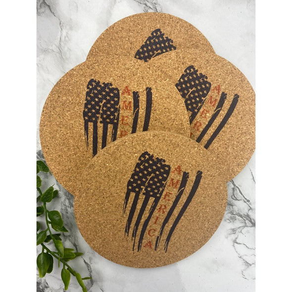 Tattered Flag With America Cork Or Sandstone Coasters