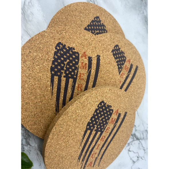 Tattered Flag With America Cork Or Sandstone Coasters