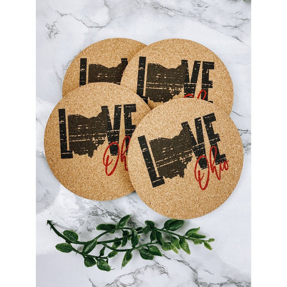 Love Ohio Cork or Sandstone Coasters