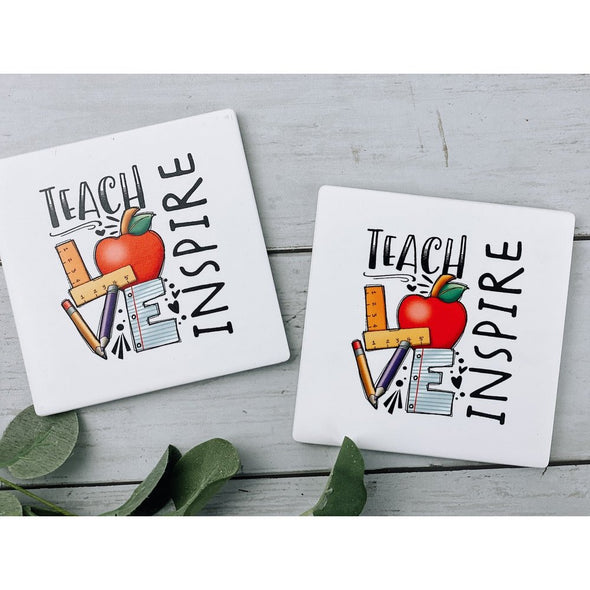 Teach Love Inspire Sandstone Coasters