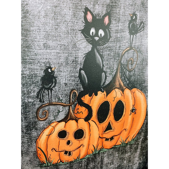 V\Black Cat And Pumpkins Halloween Sign