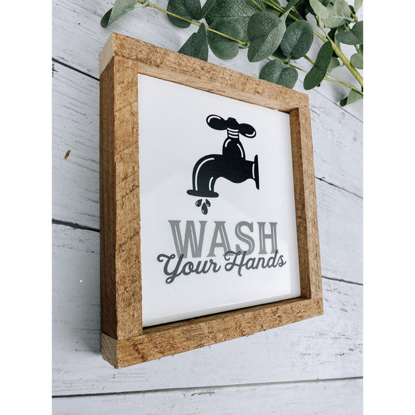 wash your hands subway tile sign