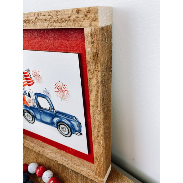 Patriotic Blue Truck Wood Sign