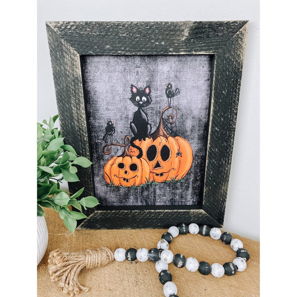 Black Cat And Pumpkins Halloween Sign
