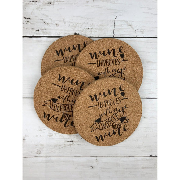 Wine Improves With Age, I Improve With Wine Cork Coasters