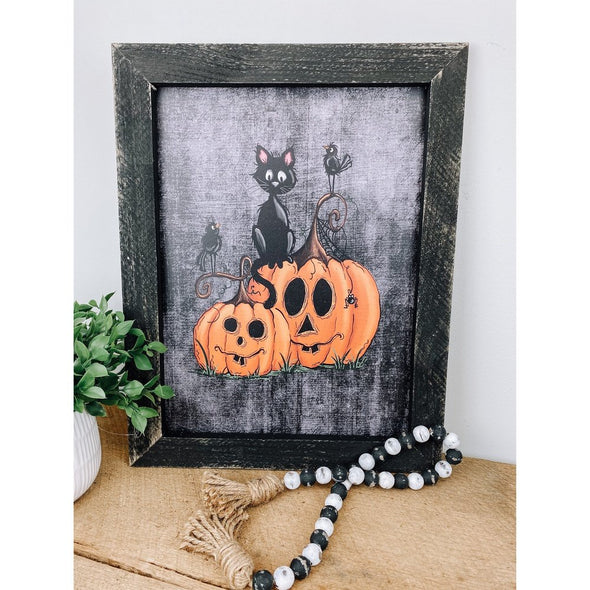 Black Cat And Pumpkins Halloween Sign