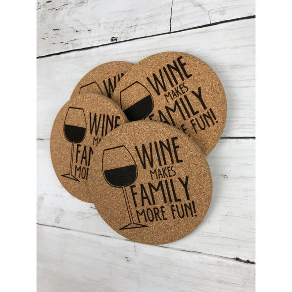 Wine Makes Family More Fun Cork Or Sandstone Coasters