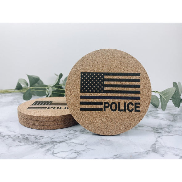 american flag with police, police, american flag, police coasters, drink coasters, beverage coasters