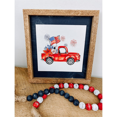 Patriotic Red Truck Wood Sign