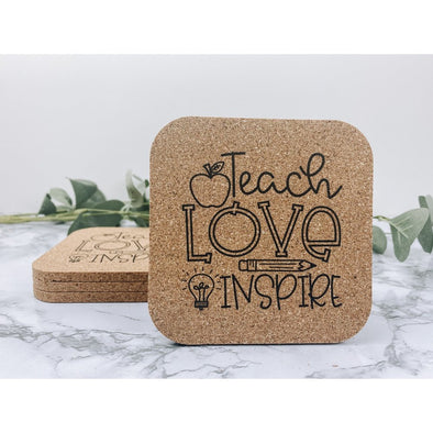 teach love inspire, teacher decor, teacher gift, teacher coasters, beverage coasters, drink coasters