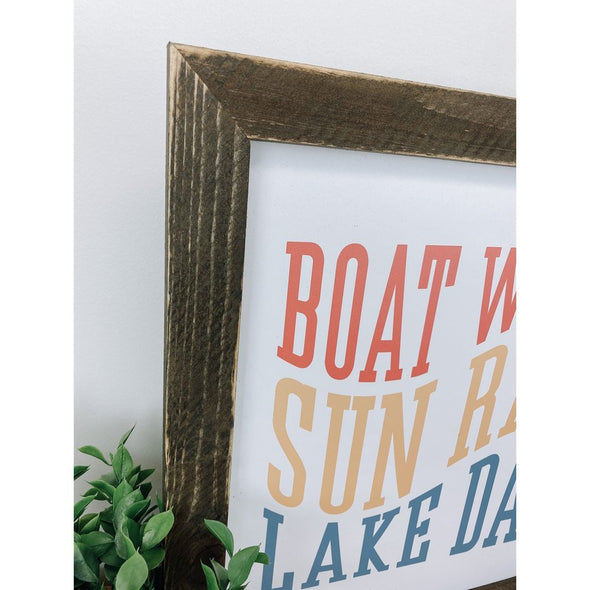 Boat Waves Sun Rays Lake Days Wood Sign