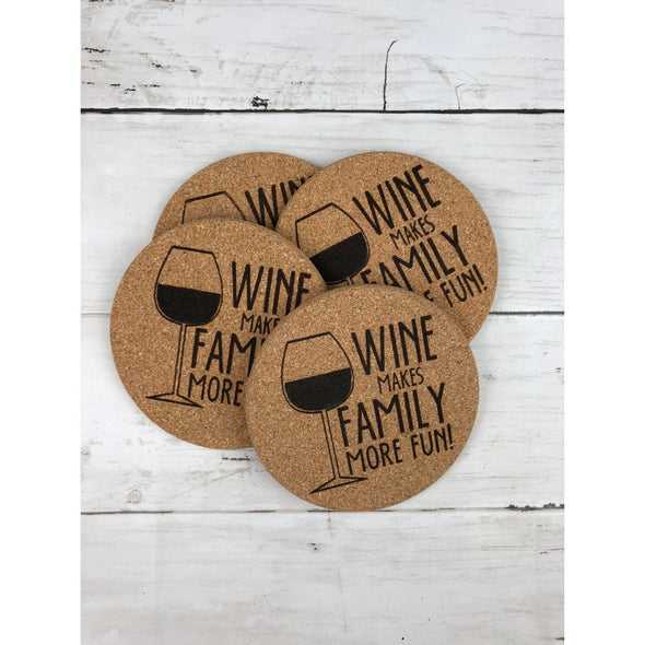 Wine Makes Family More Fun Cork Or Sandstone Coasters