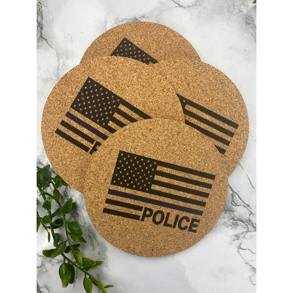 Police With American Flag Cork Or Sandstone Coasters