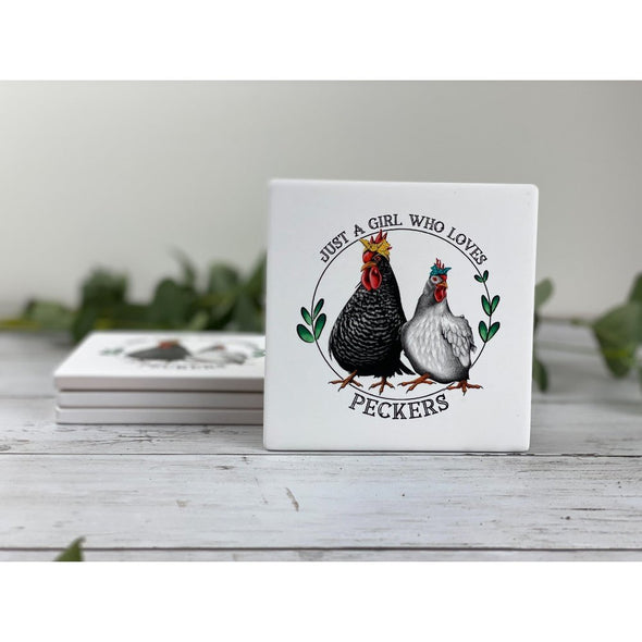 Just A Girl Who Loves Peckers Sandstone Coasters