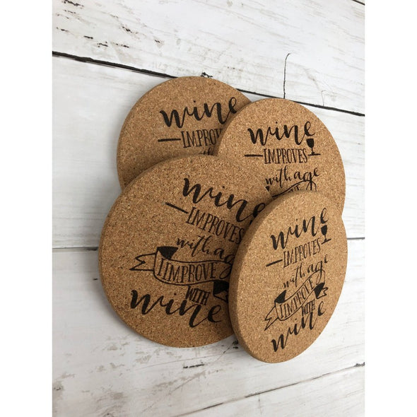 Wine Improves With Age, I Improve With Wine Cork Coasters