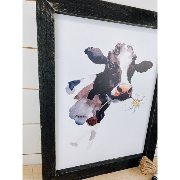 Watercolor Cow With Flower in Mouth 