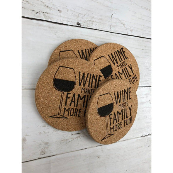 Wine Makes Family More Fun Cork Or Sandstone Coasters