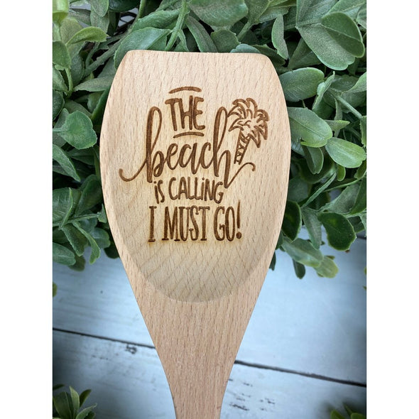 The Beach Is Calling I Must Go With Palm Tree Wooden Spoon