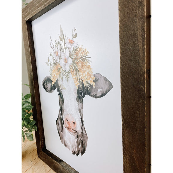 Watercolor Cow With Flower On Head Sign