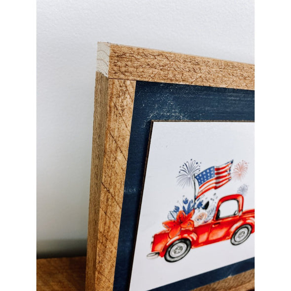 Patriotic Red Truck Wood Sign