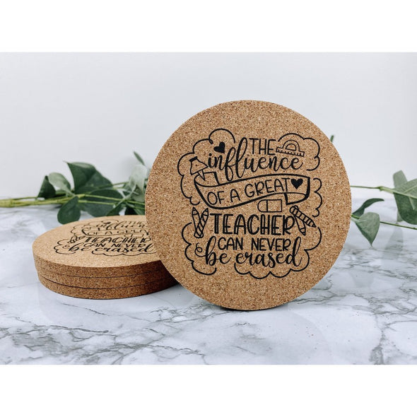 the influence of a great teacher, teacher decor, teacher coasters, teacher gifts, drink coasters, beverage coasters