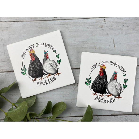 Just A Girl Who Loves Peckers Sandstone Coasters