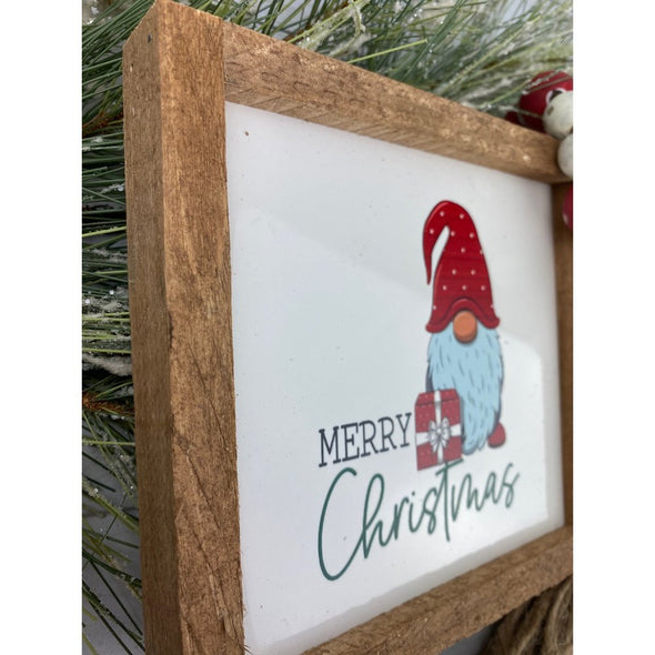 merry christmas with gnome and present sign