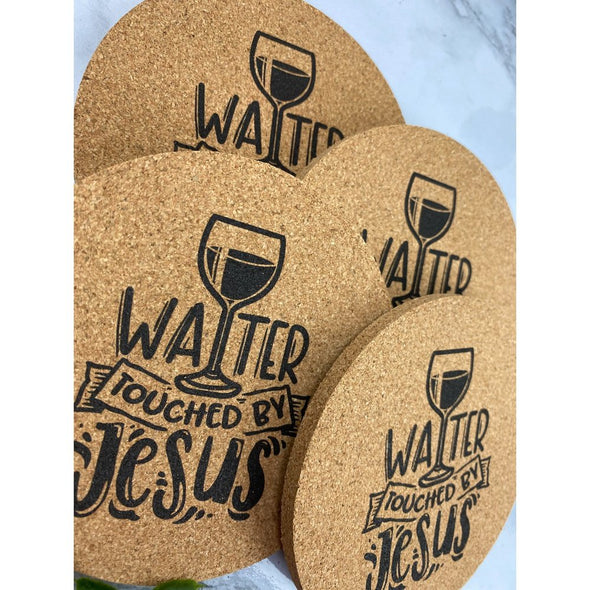 Water Touched By Jesus Cork Or Sandstone Coasters