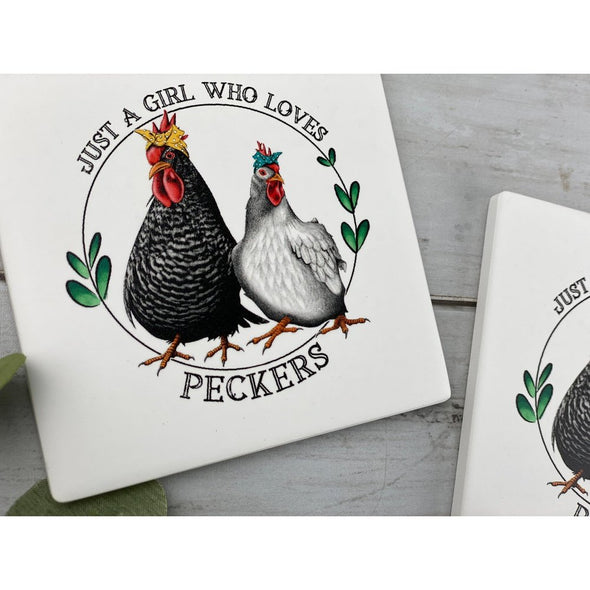 Just A Girl Who Loves Peckers Sandstone Coasters