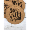 let's get lit yall, christmas decor, christmas coasters, drink coasters, beverage coasters
