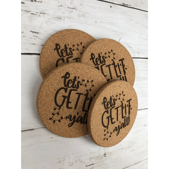 Let's Get Lit Y'all Cork Coasters