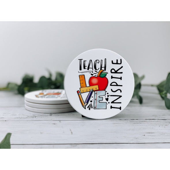 Teach Love Inspire Sandstone Coasters