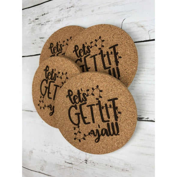 Let's Get Lit Y'all Cork Coasters