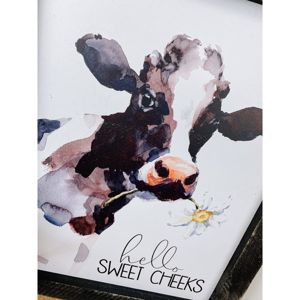 Hello Sweet Cheeks Cow With Flower Sign