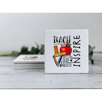 Teach Love Inspire Sandstone Coasters
