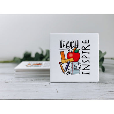 Teach Love Inspire Sandstone Coasters