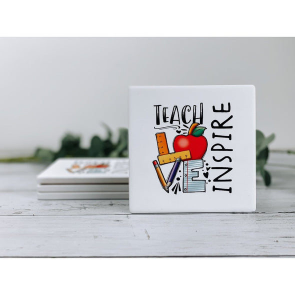 Teach Love Inspire Sandstone Coasters