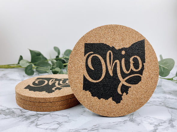 Ohio With Script Ohio Cork Coasters