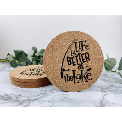 life is better at the lake, lake decor, lake house decor, lake house coasters, lake coasters, beverage coasters, drink coasters