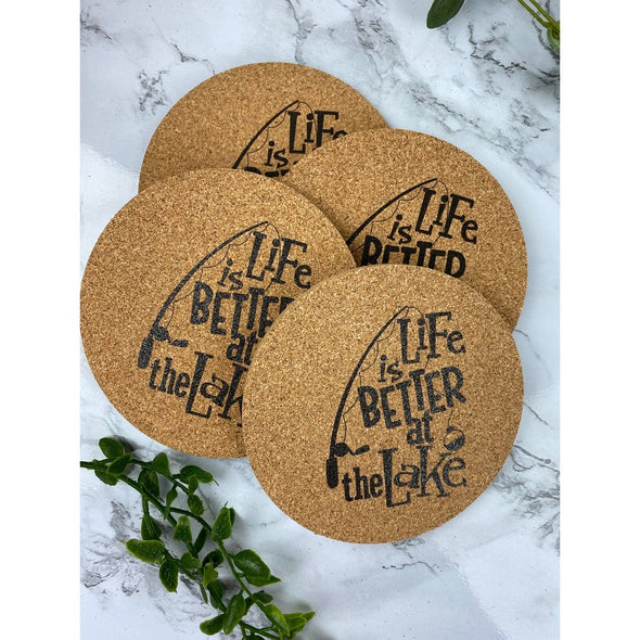 Life Is Better At The Lake With Bobber Cork Or Sandstone Coasters