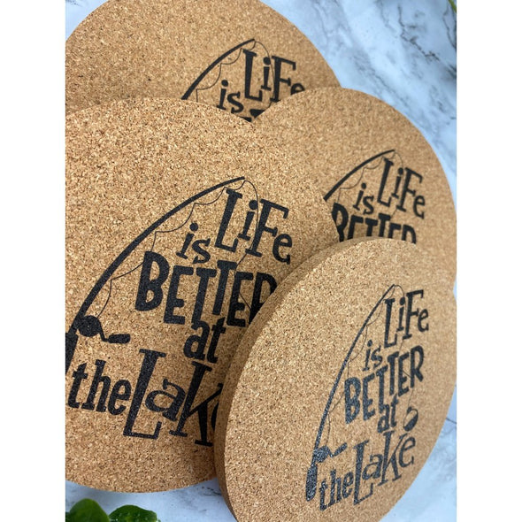 Life Is Better At The Lake With Bobber Cork Or Sandstone Coasters