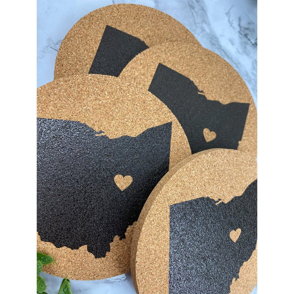 Ohio With Heart Cork Or Sandstone Coasters