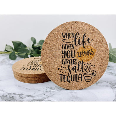 when life gives you lemons grab salt and tequila, alcohol coasters, drink coasters, beverage coasters