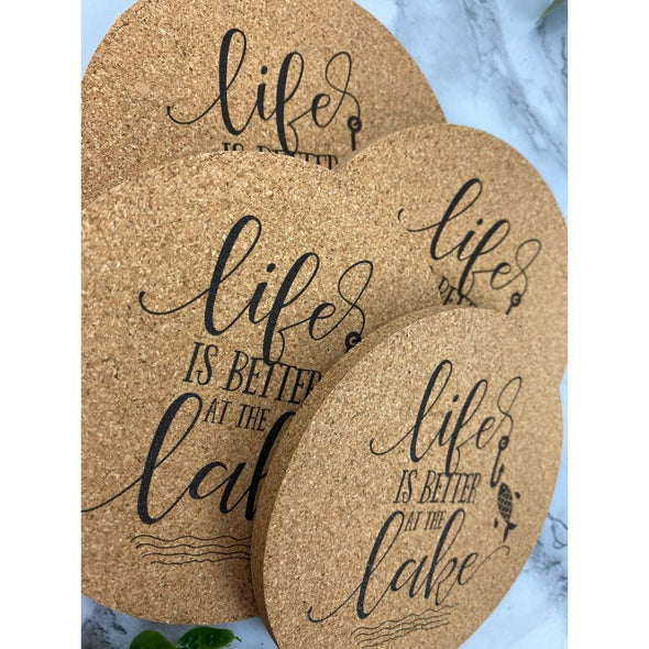 Life Is Better At The Lake With Fish Cork Or Sandstone Coasters