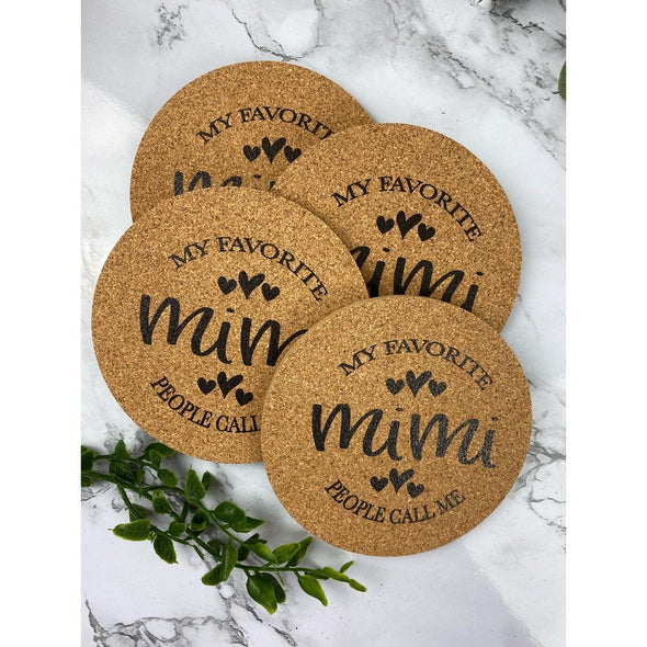 My Favorite People Call Me Mimi With Hearts Cork Or Sandstone Coasters