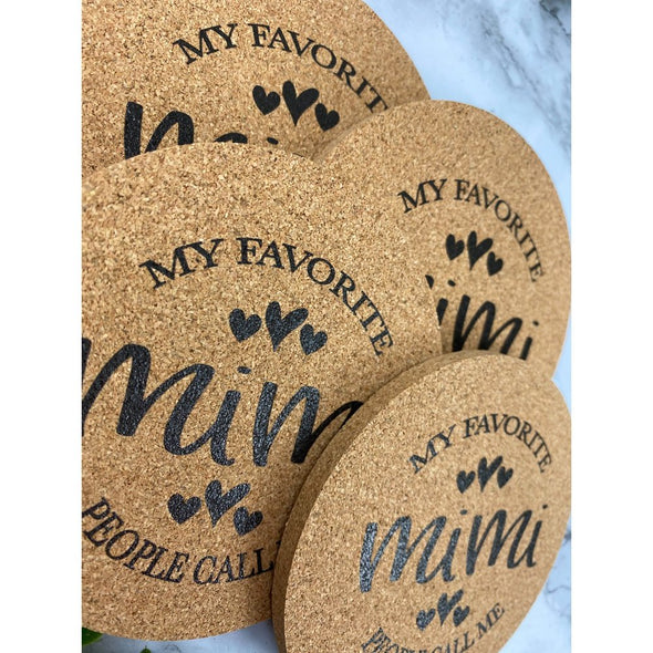 My Favorite People Call Me Mimi With Hearts Cork Or Sandstone Coasters