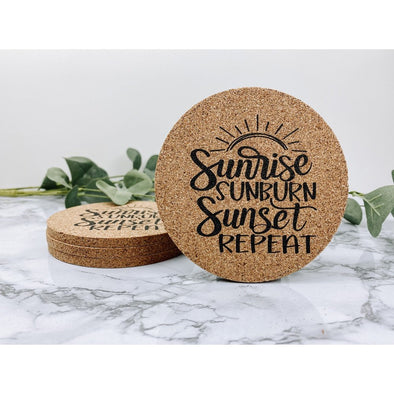 Sunrise Sunburn Sunset Repeat Cork Or Sandstone Coasters