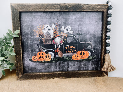 Gnomes With Ghost And Pumpkins Halloween Sign