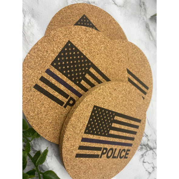 Police With American Flag Cork Or Sandstone Coasters